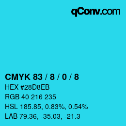 カラーコード: CMYK 83 / 8 / 0 / 8 | qconv.com
