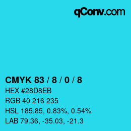 カラーコード: CMYK 83 / 8 / 0 / 8 | qconv.com