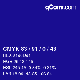 Color code: CMYK 83 / 91 / 0 / 43 | qconv.com