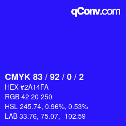 カラーコード: CMYK 83 / 92 / 0 / 2 | qconv.com