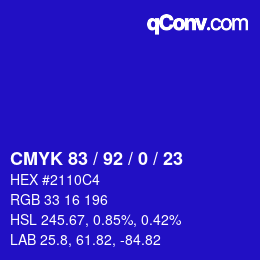 カラーコード: CMYK 83 / 92 / 0 / 23 | qconv.com