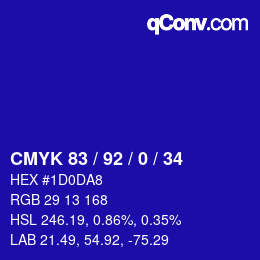 カラーコード: CMYK 83 / 92 / 0 / 34 | qconv.com