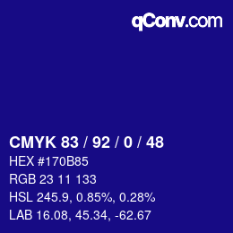 カラーコード: CMYK 83 / 92 / 0 / 48 | qconv.com