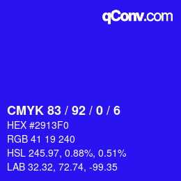 カラーコード: CMYK 83 / 92 / 0 / 6 | qconv.com
