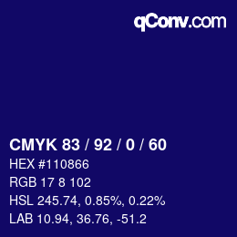 カラーコード: CMYK 83 / 92 / 0 / 60 | qconv.com