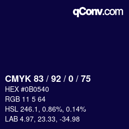 カラーコード: CMYK 83 / 92 / 0 / 75 | qconv.com