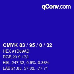 カラーコード: CMYK 83 / 95 / 0 / 32 | qconv.com