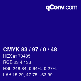 Color code: CMYK 83 / 97 / 0 / 48 | qconv.com
