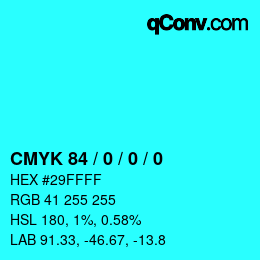 Farbcode: CMYK 84 / 0 / 0 / 0 | qconv.com