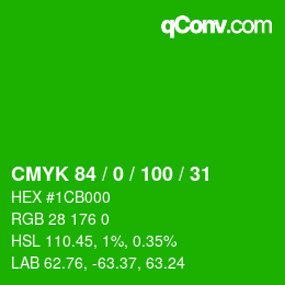 Color code: CMYK 84 / 0 / 100 / 31 | qconv.com