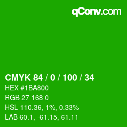 颜色代码: CMYK 84 / 0 / 100 / 34 | qconv.com