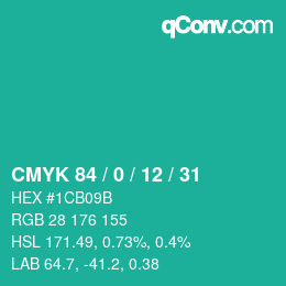 Color code: CMYK 84 / 0 / 12 / 31 | qconv.com