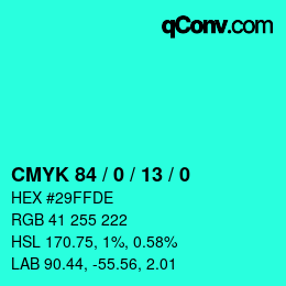 Color code: CMYK 84 / 0 / 13 / 0 | qconv.com