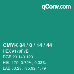カラーコード: CMYK 84 / 0 / 14 / 44 | qconv.com