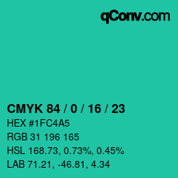 Color code: CMYK 84 / 0 / 16 / 23 | qconv.com
