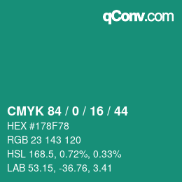 Color code: CMYK 84 / 0 / 16 / 44 | qconv.com