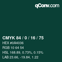 Color code: CMYK 84 / 0 / 16 / 75 | qconv.com