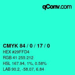 Color code: CMYK 84 / 0 / 17 / 0 | qconv.com