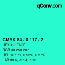 颜色代码: CMYK 84 / 0 / 17 / 2 | qconv.com