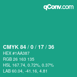Color code: CMYK 84 / 0 / 17 / 36 | qconv.com