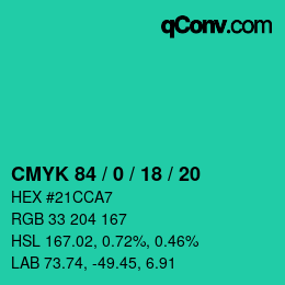 Color code: CMYK 84 / 0 / 18 / 20 | qconv.com