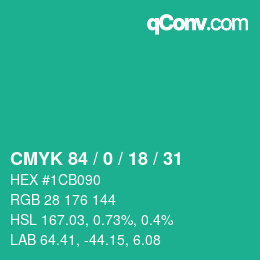颜色代码: CMYK 84 / 0 / 18 / 31 | qconv.com