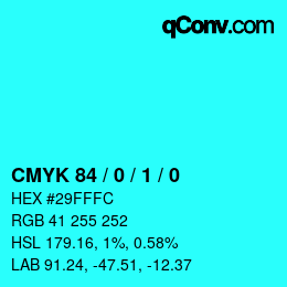 カラーコード: CMYK 84 / 0 / 1 / 0 | qconv.com