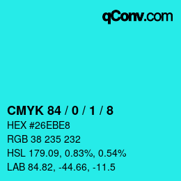 カラーコード: CMYK 84 / 0 / 1 / 8 | qconv.com