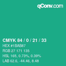 颜色代码: CMYK 84 / 0 / 21 / 33 | qconv.com