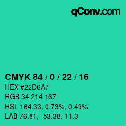 カラーコード: CMYK 84 / 0 / 22 / 16 | qconv.com