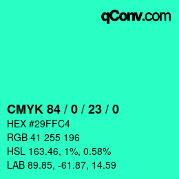 Color code: CMYK 84 / 0 / 23 / 0 | qconv.com