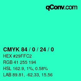 Color code: CMYK 84 / 0 / 24 / 0 | qconv.com