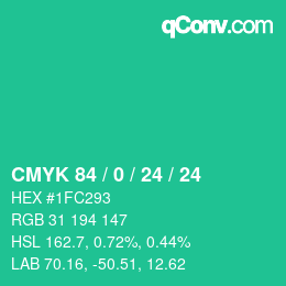 颜色代码: CMYK 84 / 0 / 24 / 24 | qconv.com