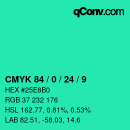 颜色代码: CMYK 84 / 0 / 24 / 9 | qconv.com