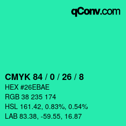 颜色代码: CMYK 84 / 0 / 26 / 8 | qconv.com