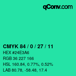 カラーコード: CMYK 84 / 0 / 27 / 11 | qconv.com