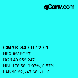 カラーコード: CMYK 84 / 0 / 2 / 1 | qconv.com