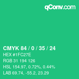 颜色代码: CMYK 84 / 0 / 35 / 24 | qconv.com
