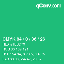 カラーコード: CMYK 84 / 0 / 36 / 26 | qconv.com