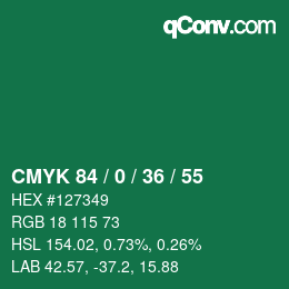 Color code: CMYK 84 / 0 / 36 / 55 | qconv.com