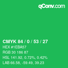 颜色代码: CMYK 84 / 0 / 53 / 27 | qconv.com