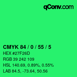 Code couleur: CMYK 84 / 0 / 55 / 5 | qconv.com