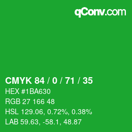 Color code: CMYK 84 / 0 / 71 / 35 | qconv.com
