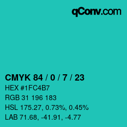 カラーコード: CMYK 84 / 0 / 7 / 23 | qconv.com