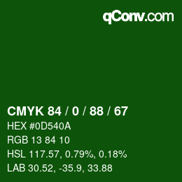 Color code: CMYK 84 / 0 / 88 / 67 | qconv.com