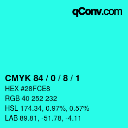 Color code: CMYK 84 / 0 / 8 / 1 | qconv.com