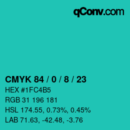 Color code: CMYK 84 / 0 / 8 / 23 | qconv.com