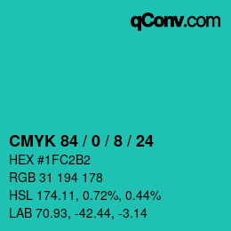 カラーコード: CMYK 84 / 0 / 8 / 24 | qconv.com