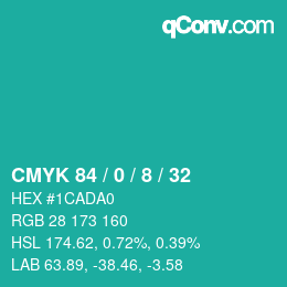 カラーコード: CMYK 84 / 0 / 8 / 32 | qconv.com