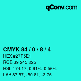 カラーコード: CMYK 84 / 0 / 8 / 4 | qconv.com